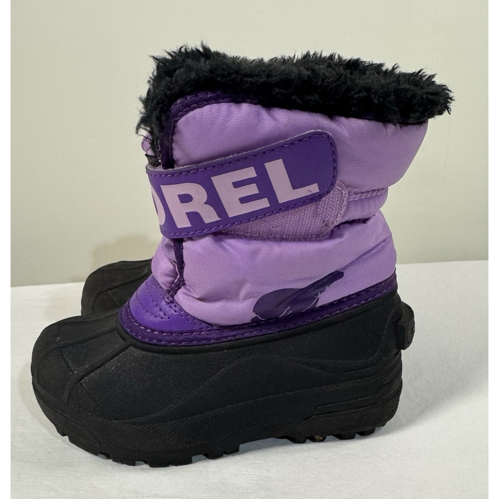 Sorel Snow Commander Purple Boots Girls Winter Shoes Slip On Hoop & Loop Size 11